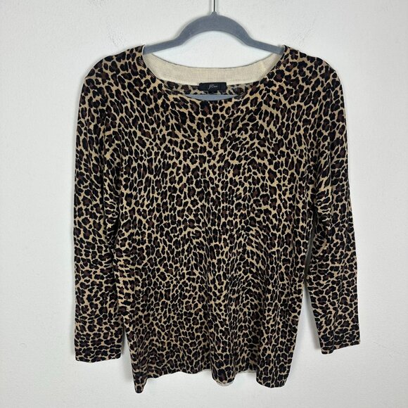 J.Crew 100% Merino Wool Leopard Print Pullover Sweater M Boho Soft Casual Cozy - Picture 1 of 10
